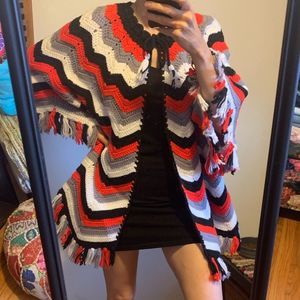 Vintage afghan knit crochet poncho sweater dress